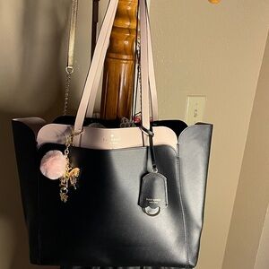 Kate Spade Black and Light Pink Tote with Key Fob and Charm